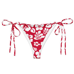 Red and White Hawaiian Flowers String Bikini Bottoms