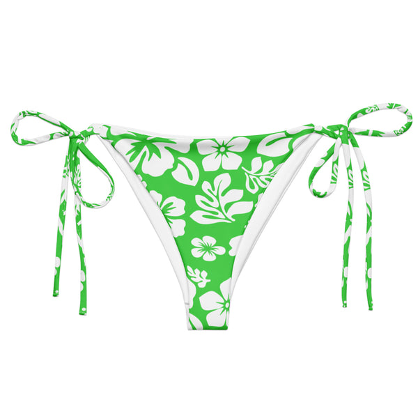 Lime Green and White Hawaiian Flowers String Bikini Bottoms