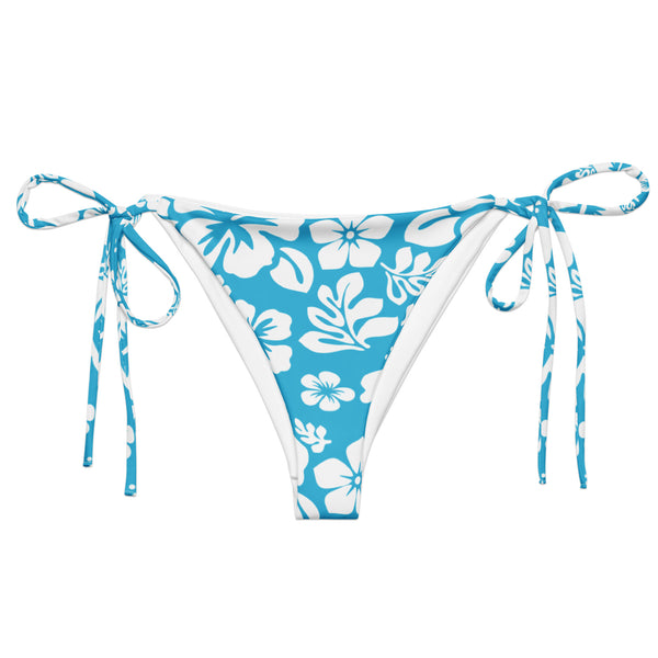 Aqua Blue Orange and White Hawaiian Flowers String Bikini Bottoms M