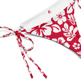 Red and White Hawaiian Flowers String Bikini Bottoms