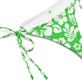 Lime Green and White Hawaiian Flowers String Bikini Bottoms