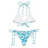 White Hawaiian Flowers on Aqua Ocean Blue String Bikini - Extremely Stoked