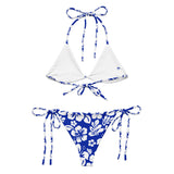 White Hawaiian Flowers on Royal Blue String Bikini - Extremely Stoked