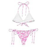 White Hawaiian Flowers on Pink String Bikini - Extremely Stoked