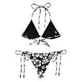 White Hawaiian Flowers on Black String Bikini - Extremely Stoked