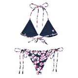 White, Hot Pink and Navy Blue Hawaiian Flowers String Bikini - Extremely Stoked