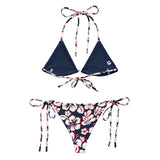 White, Red and Navy Blue Hawaiian Flowers String Bikini - Extremely Stoked