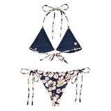 White, Orange and Navy Blue Hawaiian Flowers String Bikini - Extremely Stoked