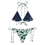 White, Lime Green and Navy Blue Hawaiian Flowers String Bikini - Extremely Stoked