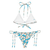 White, Aqua Blue and Orange Hawaiian Flowers String Bikini - Extremely Stoked