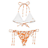 White Hawaiian Flowers on Orange String Bikini - Extremely Stoked