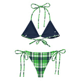 Lime Green and Navy Blue Preppy Surfer Girl Plaid String Bikini