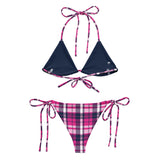 Hot Pink and Navy Blue Preppy Surfer Girl Plaid String Bikini Swimsuit