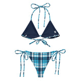 Ocean Blues Preppy Surfer Girl Plaid String Bikini Swimsuit