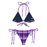 Purple and Navy Blue Preppy Surfer Girl Plaid String Bikini Swimsuit