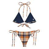 Orange and Navy Blue Surfer Girl Plaid String Bikini