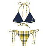 Yellow and Navy Blue Preppy Surfer Girl Plaid String Bikini Swimsuit