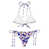 Royal Blue, Orange and White Hawaiian Flowers String Bikini