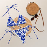 White Hawaiian Flowers on Royal Blue String Bikini - Extremely Stoked