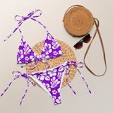 White Hawaiian Flowers on Purple String Bikini - Extremely Stoked