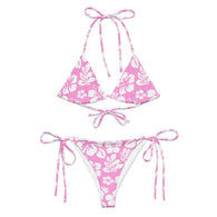 White Hawaiian Flowers on Pink String Bikini - Extremely Stoked