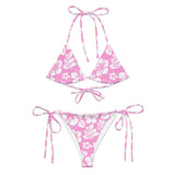 White Hawaiian Flowers on Pink String Bikini - Extremely Stoked