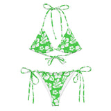 White Hawaiian Flowers on Lime Green String Bikini - Extremely Stoked