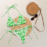 White Hawaiian Flowers on Lime Green String Bikini - Extremely Stoked