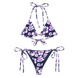 White, Purple and Navy Blue Hawaiian Flowers String Bikini - Extremely Stoked