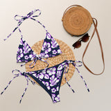 White, Purple and Navy Blue Hawaiian Flowers String Bikini - Extremely Stoked