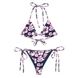 White, Hot Pink and Navy Blue Hawaiian Flowers String Bikini - Extremely Stoked