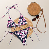 White, Hot Pink and Navy Blue Hawaiian Flowers String Bikini - Extremely Stoked