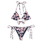 White, Red and Navy Blue Hawaiian Flowers String Bikini - Extremely Stoked