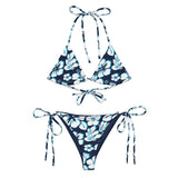 White, Aqua Blue and Navy Blue Hawaiian Flowers String Bikini - Extremely Stoked