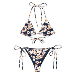 White, Orange and Navy Blue Hawaiian Flowers String Bikini - Extremely Stoked