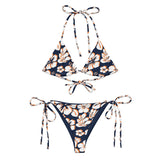 White, Orange and Navy Blue Hawaiian Flowers String Bikini - Extremely Stoked