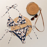 White, Orange and Navy Blue Hawaiian Flowers String Bikini - Extremely Stoked