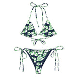 White, Lime Green and Navy Blue Hawaiian Flowers String Bikini - Extremely Stoked