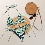 White, Lime Green and Navy Blue Hawaiian Flowers String Bikini - Extremely Stoked