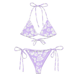 White Hawaiian Flowers on Lavender String Bikini - Extremely Stoked