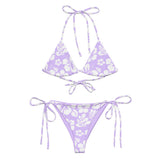 White Hawaiian Flowers on Lavender String Bikini - Extremely Stoked