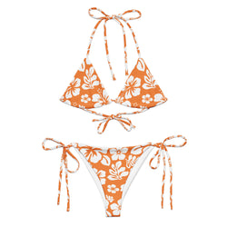 White Hawaiian Flowers on Orange String Bikini - Extremely Stoked