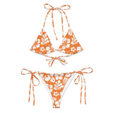 White Hawaiian Flowers on Orange String Bikini - Extremely Stoked