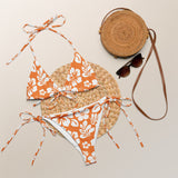 White Hawaiian Flowers on Orange String Bikini - Extremely Stoked