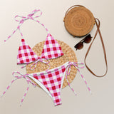 Cherry Red, White and Pink Gingham String Bikini Swimsuit