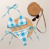 Aqua Blue and White Big Gingham Check String Bikini Swimsuit