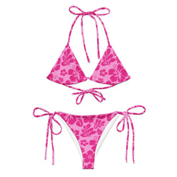 Three Pinks Hawaiian Flowers String Bikini