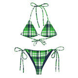 Lime Green and Navy Blue Preppy Surfer Girl Plaid String Bikini