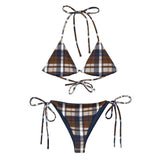 Navy Blue and Brown Preppy Surfer Girl Plaid String Bikini