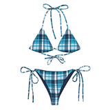 Ocean Blues Preppy Surfer Girl Plaid String Bikini Swimsuit